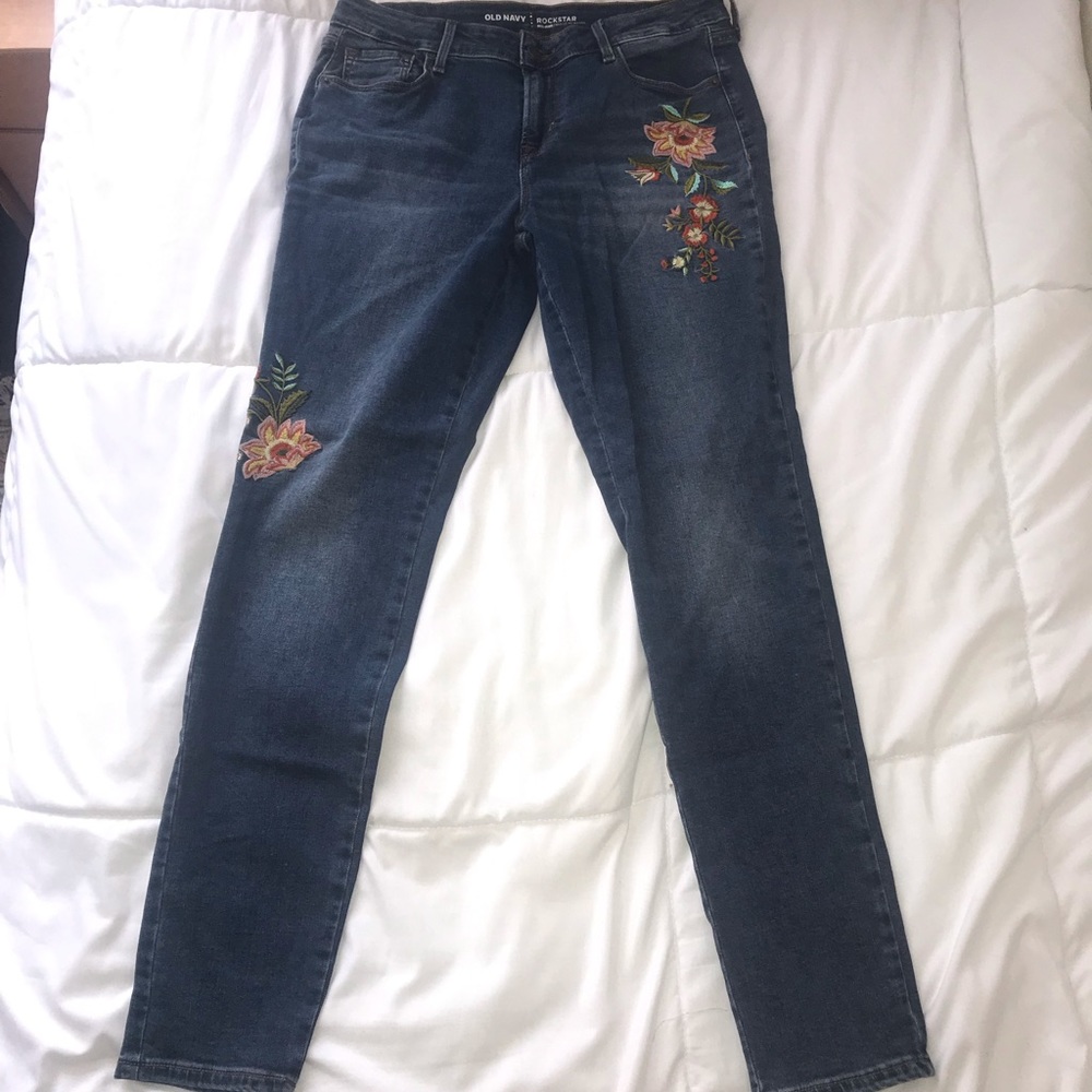 Embroidered denim jeans
